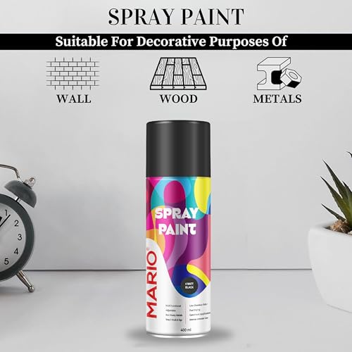 Image of Mario Spray Paint - Matt Black (400ml) | Matte Black Spray Paint for Cars, Bikes, Furniture, Metal & Interior Use