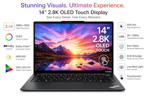 Image of 2026 NewLenovo ThinkPad X1 Carbon Gen 14 Aura Edition Laptop,14 inch 2.8K OLED Touchscreen (2880x1800), Copilot+ PC AI-driven Core Ultra 7 365 vPro, 32GB LPDDR5X RAM 1TB SSD, Haptic Touchpad Win11 Pro