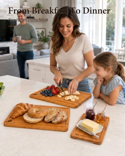Cutting Board Set with Holder Bamboo Cutting Boards for Kitchen Set Of 3 - Image 3