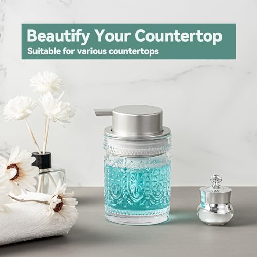 Image of Glass Foaming Soap Dispenser Set - 2 Pack Foam Hand Soap Dispenser for Bathroom, Clear Hand Wash Dispenser Bottle with Matte Silver Pump for Kitchen, 8 Oz Refillable Dish Liquid Foam Dispenser 2 Pcs