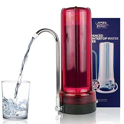 Apex Mr-1030 Countertop Water Filter, 3 Stage Gac Calcite Kdf-55 Water Filter For Sink, Easy Install Faucet Water Filter - Reduces Heavy Metals, Bad Taste And Up To 99% Of Chlorine - Red #TOP6