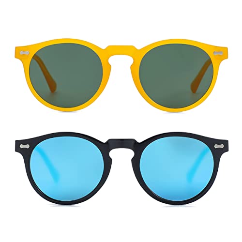Image of Gleyemor Vintage Polarized Sunglasses for Men Round Sunglasses UV400 Protection Retro Hand-crafted Acetate Frame