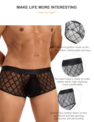 ohyeahlady Mens Sexy Underwear Breathable Mesh Boxer Briefs Underwear Trunks Low Rise Cool Lingerie for Men Hollow3
