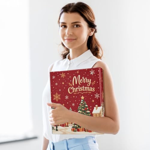 Image of 3 Ring Binder Merry Christmas Village Scene Winter 1.5 inch Binders Three Ring Binders with Clipboard Fit 8.5'' x 11'' Paper 3 Interior PVC Clear Pockets for Office Supplies