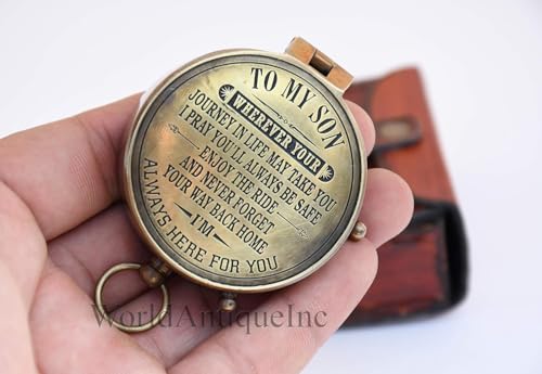 Son Gift, Brújula de Latón Grabada Regalo para Hijo con Estuche de Cuero miniatura 4