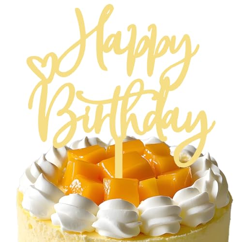 ZHENGYE Gold Acrylic Happy Birthday Cake Topper Cupcake Topper Decorations for Baby Shower Children or Adults Birthday Cake Decoration Supplies(Gold 15)