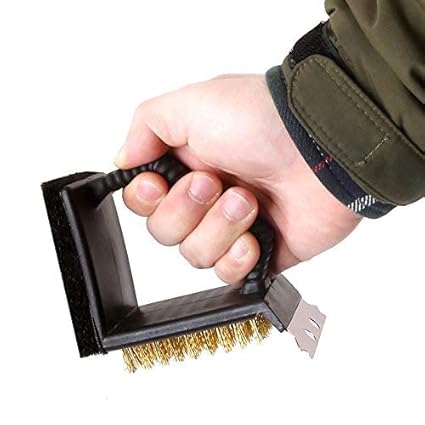 GlobalNiche Multifunction 3 in 1 Durable BBQ Brush Tool Barbecue Grill Cleaner Cleaning Brush/Steel Wire Sponge Shovel Accessories