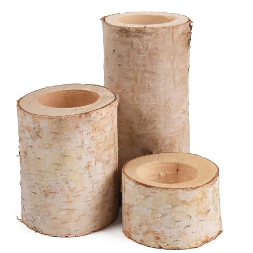 Hagao Birch Wooden Tea Light Candle Holders, Personalized Votive Tealight Holder for Wedding Party Birthday Holiday Set of 3 (2',4',6')