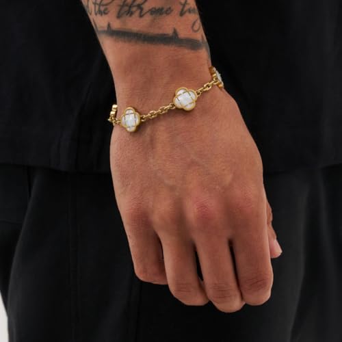CRAFTD - White Mother of Pearl Clover Stone Gold Bracelet - Durable 18K Gold & 316L Stainless Steel - Waterproof, Heat & Sweat Resistant - Gifts for Men - Men's Jewelry - Image 3
