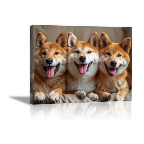 Tableau Shiba Inu prêt à suspendre pour habiller facilement un mur blanc vide