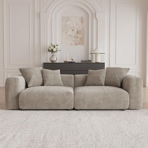 Sectional Couches for Living Room,102inch Cloud Couch Modular Sectional Sofa,Modern Corduroy Couch Love Seat,Cushion Covers Removable& Washable (Brown)