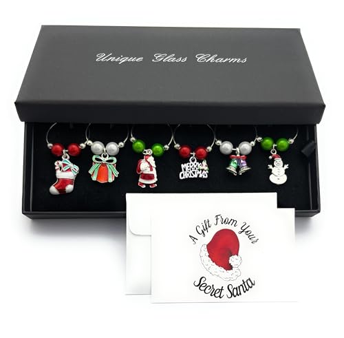 Libby's Market Place Secret Santa Gift Wine Glass Charms with Gift Box and Secret Santa Gift Card