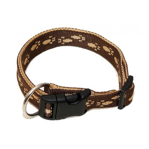 Hundehalsband, Wienerlock®, Soft Nylon, Braun, Beige Pfötchen, 30-50cm, 20mm, mit Zugentlastung