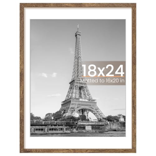 Image of upsimples 18x24 Picture Frame, Display Pictures 16x20 with Mat or 18 x 24 Without, Wall Hanging Poster Frames, Rustic Brown, 1 Pack