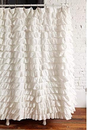 Spring Home Waterfall Ruffled Fabric Shower Curtain (White)