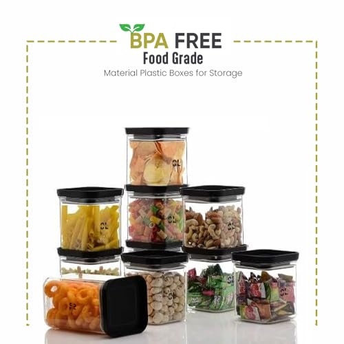 Image of 500 ML Push Up Airtight Container Set of 6 | Transparent Square Plastic Storage Jars with Black Push-Up Lid | BPA-Free Kitchen Dabba for Snacks, Dry Fruits, Grains & Pantry Organization