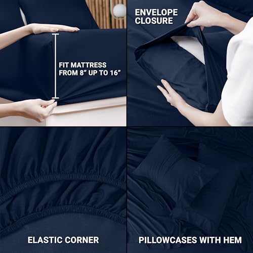 Image of Utopia Bedding Full Size Sheet Set - Bulk Pack of 10 Bed Sheets Set - Soft Brushed Microfiber - Deep Pockets - Shrinkage & Fade Resistant - Easy Care (Navy)