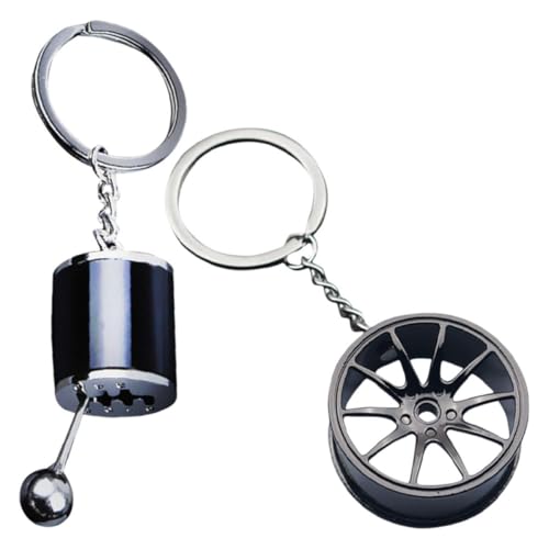 Garneck Llaveros de Metal para Hombre, 2 Piezas Diseño de Palanca de Cambios y Llanta, Accesorios Funcionales para Organizar Llaves de Coche Auto