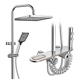 Colonne Douche 4 en 1 à effet pluie : quatre fonctions et trois types de jets pour une expérience unique. Offrant un écoulement naturel qui masse et soulage la fatigue, elle permet de basculer entre la Douche à pluie, la douchette, le bec et le robinet. Son utilisation est simple : Poignée vers le haut : l'eau coule ; poignée vers le bas : pas d'eau