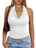 Trendy Queen Halter Tops for Women Going Out Summer 2026 Fashion Cowl Neck Backless Top Sexy Cute Y2K Basic Vacation Clothes White M