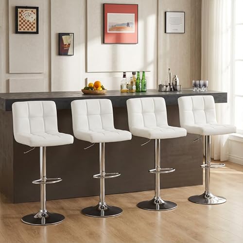 Image of HealSmart Bar Stools Set of 2, 24 inch Counter Height Stools, Modern Upholstered Kitchen Island Chairs with Sturdy Metal Base, PU Leather Saddle Seat Barstools, White