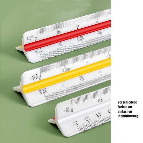 Dreikantmaßstab,30cm maßstab lineal,Architektonisches,Kunststoff Dreikantmaßstab ruler Metrische Skalen 1:20 1:25 1:50 1:75 1:100 1:125 für Architekten,Studenten, Zeichner und Ingenieure