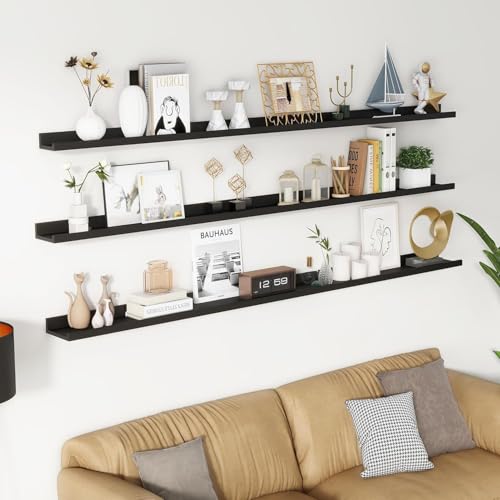 Image of Genuine Decor 72 Inch Black Long Floating Wall Shelf, Extra Large Wall Shelf