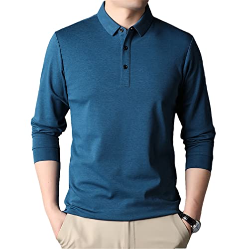 Polo soie de mûrier homme Haitpant manches longues cyan taille M