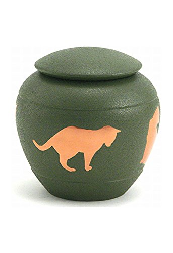 Katten urn van French Grey met zilver silhouetten, 1 liter inhoud