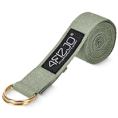 4FIZJO Material Yogagurt, Stoffband für bessere Dehnung, Anfänger und Fortgeschrittene - Yoga Gurt mit Verschluss aus Metall, 3m, Olive