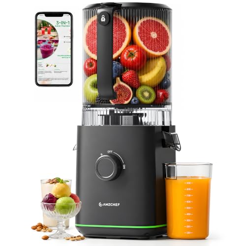 AMZCHEF Extractor de Zumo 155 mm con Tolva de 2,5 L, Prensado en Frío
