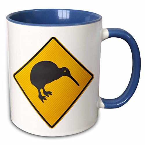 3dRose Kiwi Warning Sign, New Zealand 11oz Two-Tone Blue Mug