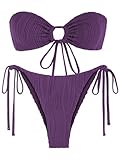 ZAFUL Women's Bandeau Bikini Set Tie Side Swimwear O Ring Cinched Strapless Swimsuit Halter Two Piece Bathing Suit