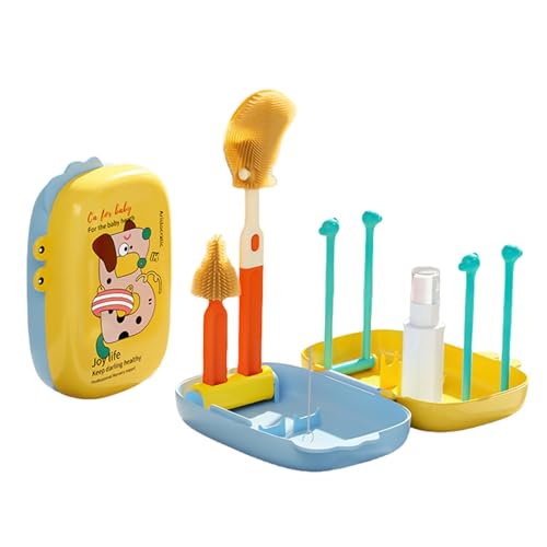 Kit de limpiador de botellas 7 en 1, juego de cepillos para botellas de viaje con cepillo para botellas, cepillo de pezón, cepillo limpiador de pajitas, dispensador de jabón, estante de secado de