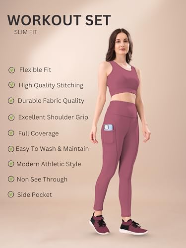 Image of High-Waist Track Suit, Co-ord Set for Women's, Gym wear 2-Piece Workout Set, Sports Bra and Bottom Set, Sports Running Suits, Yoga Wear