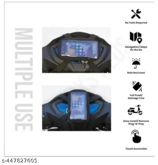 Image of Rhythm :- Polyester Handlebar Universal Mobile Holder Mount Pouch Bag Waterproof for Activa Jupiter EV Ola-S1 Pleasure Ntroq All Scooter Scooty Bike Fit 7 inches Phone (Black)