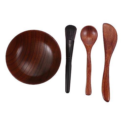 Healeved Kit Bol De Mélange De Masques En Bois Naturel Pour Soins Visage Femme, Taille Moyenne, Résistant Aux Chutes, Outil Diy Beauté, Adapté Usage Maison, 4 Pièces