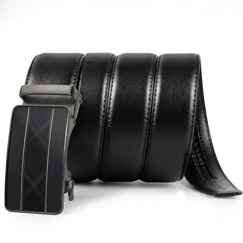 Image of Mens Ratchet Belts Leather-2 Packs,Adjustable Slide Belts For Gifts Men Dress and Casual 1 3 /8 inch,Cut for Perfect Fit