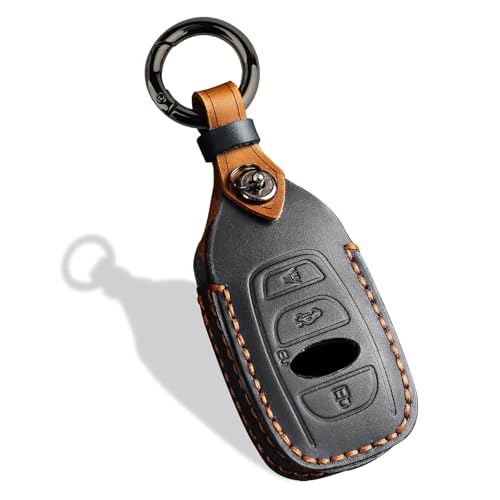 Aoocar Leather Key Fob Cover, Compatible with Subaru Forester CrossTrek Outback Ascent Legacy Impreza WRX BRZ STI, etc, Retro Style No Screw Design Smart Key Holder Protector(4 Button, Black)