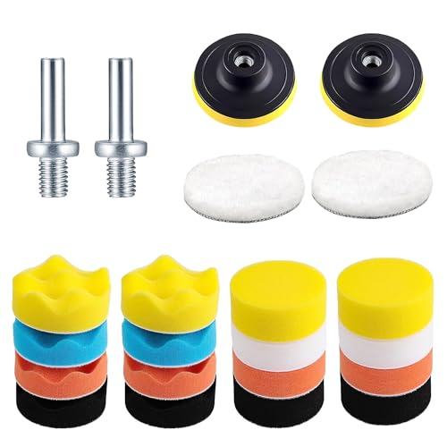 Elepl 22 Pezzi 80 mm Tampone Lucidare Auto Kit Spugne Lucidanti con Adattatore per Trapano M14 Lucidatura Pad Set Tamponi Spugna Lucidatura Lana Attacco Lucidatrice per Lucidatura Levigatura Ceretta