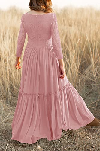 Image of MITILLY Girls Lace Flower Ruffle Sleeve A-Line Swing Wedding Party Maxi Dress with Pockets