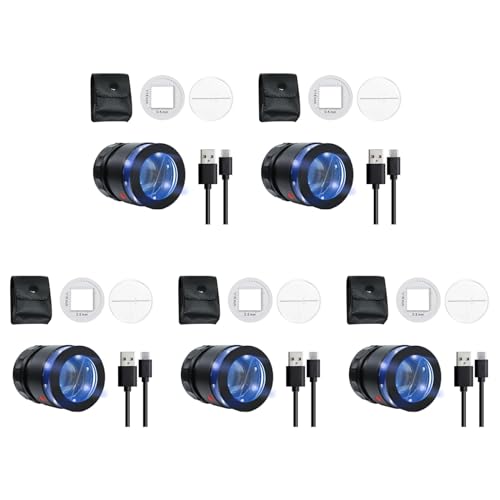 Hlsicnalm(ヘルシンキ) 5個 ルーペ拡大鏡 10 倍、充電式宝石用拡大鏡、LED ライトとスケール付き、焦点距離調節可能な拡大鏡