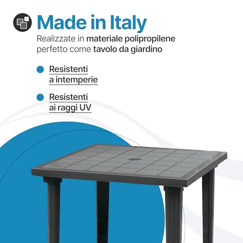 Tomaino - Tavolo Da Giardino In Plastica Quadrato - Tavolo Plastica Esterno Per 4 Posti Con Gambe Smontabili E Foro Per Ombrellone - Tavolino Da Esterno Nero - 3
