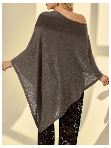 MakeMeChic Women's Plus Size Knit Sheer Poncho Top One Shoulder Asymmetrical Y2K Lightweight Pullover3