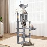 Picture of YITAHOME 64.5" Cat Tree, Multi-Level Cat House, Large Cat Condo Furniture with Perch Hammock, Scratching Posts and Dangling Balls for Kittens, Cats and Pets, Light Gray