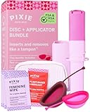 Pixie Cup - 100% Medical-Grade Silicone - Softest Reusable Period Disc - Inserts and Removes Like a Tampon - Capacity of 5 and 7 Tampons (Disc + Applicator Bundle)