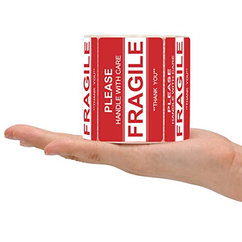 Labelebal Fragile Stickers 3 X 2 Inch Please Handle With Care-Fragile-Thank You Permanent Adhesive Warning Stickers Fragile Labels For Shipping, Moving, Packing (1 Roll, 500 Labels/Roll) #TOP4