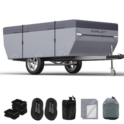 Pop up Camper Cover 10'-12' Tent Trailer Cover 7 Layers Top Waterproof Anti-UV Ripstop Folding Camper Covers Heavy Duty All Season Protection with Windproof Strap