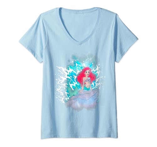 T-shirt Ariel effet aquarelle imprimé Disney doux à col V pour femme