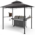 COOSHADE 8'x 5' Grill Gazebo Double Tiered Outdoor BBQ Gazebo Canopy with LED Light (Gray)